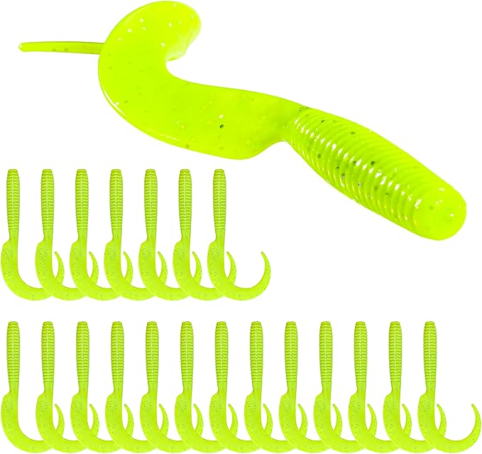 Curly Style Tail Worms Fishing Lures – Realistic Wavy Tail Soft Bait Grub Swimbaits for Saltwater & Freshwater Fishing, Available in 4 Inch & 6 Inch, Perfect for Bass, Trout, Crappie, & More
