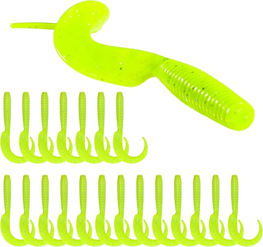 Curly Style Tail Worms Fishing Lures – Realistic Wavy Tail Soft Bait Grub Swimbaits for Saltwater & Freshwater Fishing, Available in 4 Inch & 6 Inch, Perfect for Bass, Trout, Crappie, & More