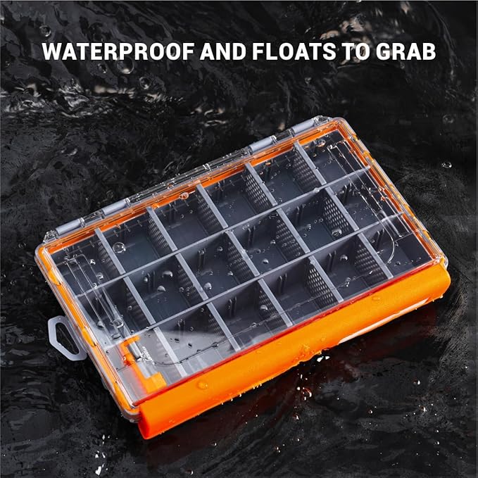 HyperSeal Waterproof Fishing Tackle Box with 3600 and 3700 Trays and Removable Dividers for Lure and Terminal Tackle Storage (Orange, 3600(10.75x7.13x1.8 in)
