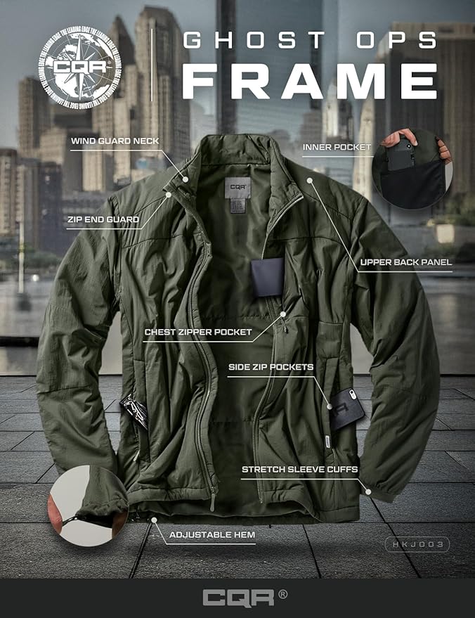 CQR Men's Lightweight Insulated Jacket, Windproof Packable Water Resistant Warm Active Coat for Hiking Work Outdoor Tactical