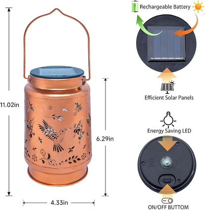 2 Pack Hummingbird Solar Lanterns Outdoor Waterproof Hanging Solar Lights Hummingbird Gifts for Women Men Mom Metal Decorative LED Lanterns Outside for Yard,Patio,Lawn,Tabletop,Pathway,Garden Decor