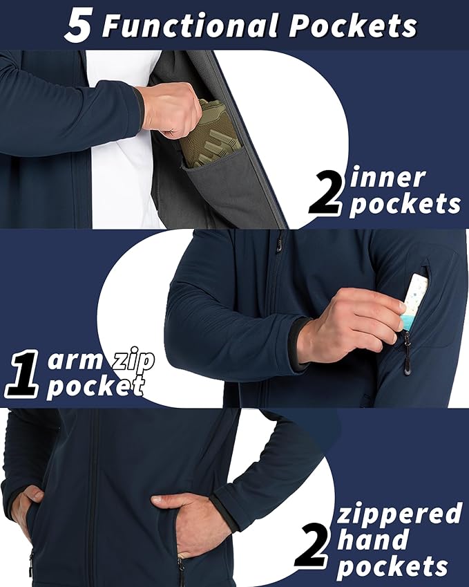 33,000ft Men's Hooded Softshell Jacket Waterproof Lightweight Insulated Windbreaker Fleece Lined Rain Shell Jacket