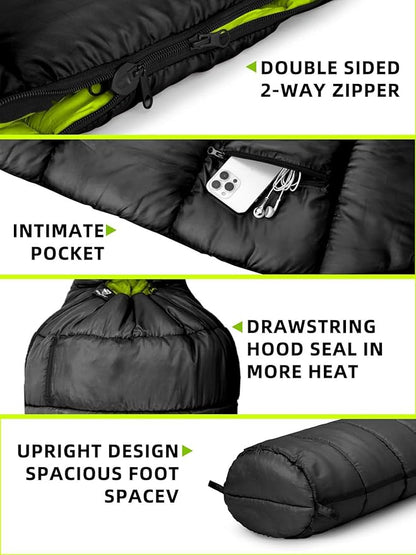 Bessport Mummy Sleeping Bag | 15-45 ℉ Extreme 3-4 Season Sleeping Bag for Adults Cold Weather– Warm and Washable, for Hiking Traveling & Outdoor Activities
