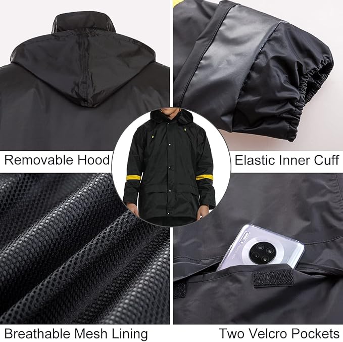 Classic Rain Suits for Men Breathable Rain Gear for Waterproof work, Hooded Coats Jacket and Pants