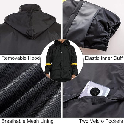 Classic Rain Suits for Men Breathable Rain Gear for Waterproof work, Hooded Coats Jacket and Pants