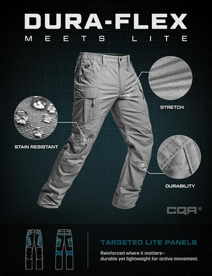 CQR Men's Flex Stretch Tactical Pants, Water Resistant Ripstop Cargo Pants, Lightweight EDC Outdoor Work Hiking Pants