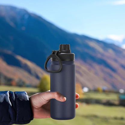 DOMICARE 16 oz Kids Water Bottle for School Stainless Steel Double Wall Vacuum Insulated Water Bottle with Straw lids & Spout Lid, Leakproof BPA Free (Navy,8)