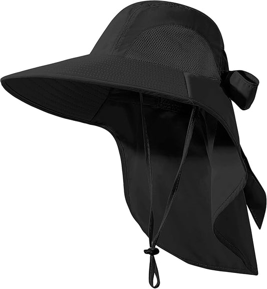 Womens Sun Hat UV Protection, Foldable Waterproof Wide Brim Bucket Hats with Neck Flap for Summer Beach Fishing Hiking