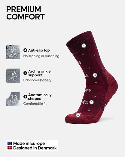 DANISH ENDURANCE Merino Wool Hiking Crew Socks for Men & Women, Cushioned Anti-Blister, Breathable - 3 Pairs
