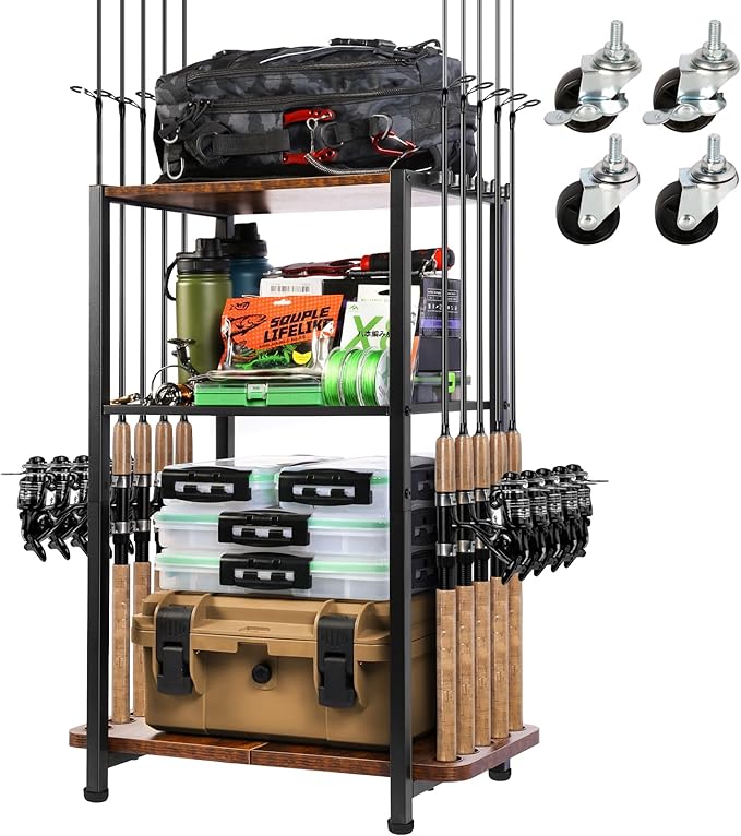 Ghosthorn Fishing Rod Holders for Garage Fishing Gear and Equipment Tackle Storage Cart Pole Rod Rack Hold up to 10 Rods