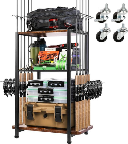 Ghosthorn Fishing Rod Holders for Garage Fishing Gear and Equipment Tackle Storage Cart Pole Rod Rack Hold up to 10 Rods