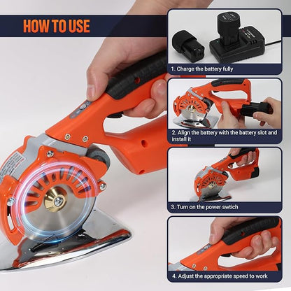 VLOXO Cordless Electric Rotary Scissors Power Fabric Cutter Rechargeable Rotary Cloth Scissors Adjustable Speed Electric Cutter with 2 Battery for Cutting Fabric Carpet Leather Multi-Layer Cloth