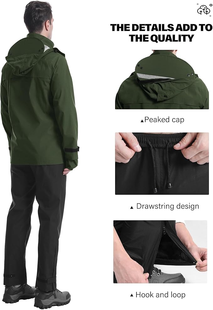 iCreek Rain Suit Waterproof Jacket with Pants 2 Pieces Breathable Lightweight Packable Raincoat with Hooded Rain Gear Unisex