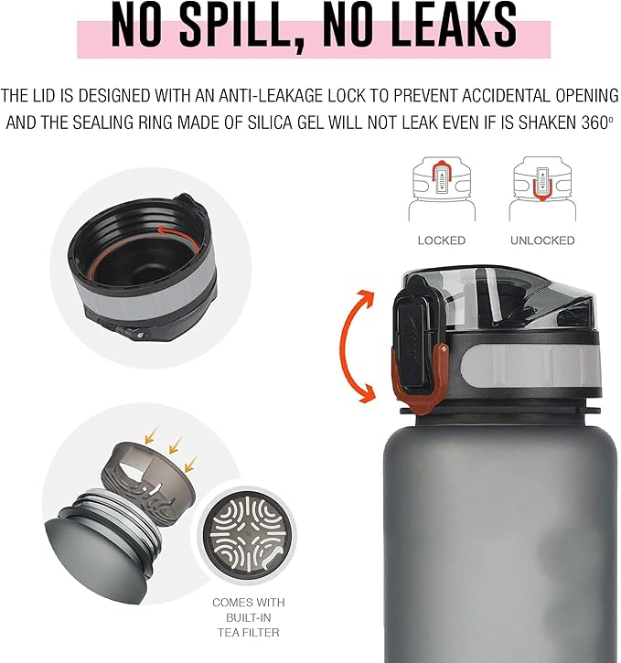 Tritan Sports Water Bottle with Magnetic Silicone Carry Strap & One Click Open Cap - Magnetic Drink Holder for Metal Equipment - Bottle w/Straps for Backpack, Belt & More (30oz, Fuchsia)