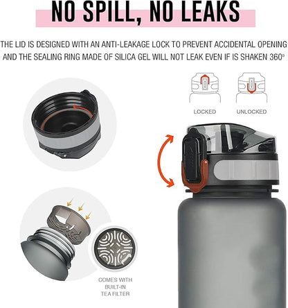 Tritan Sports Water Bottle with Magnetic Silicone Carry Strap & One Click Open Cap - Magnetic Drink Holder for Metal Equipment - Bottle w/Straps for Backpack, Belt & More (30oz, Fuchsia)