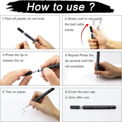 Paint Pen White Black Acrylic Marker Set for Rock Wooden Tire Metal Leather Glass Painting, 0.7mm Fine Point Quick Drying (3pcs Black +3pcs White)