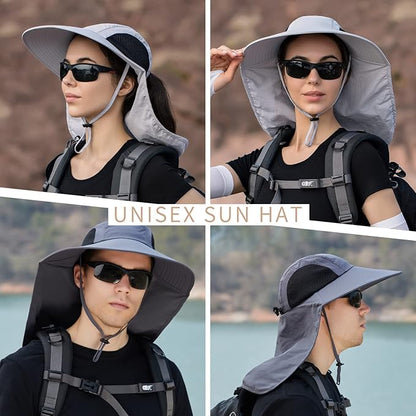 Sun Hat for Men Women with Neck Flap,UPF 50+ UV Protective Hiking Fishing Hats,Wide Brim Sun Hat for Women&Men