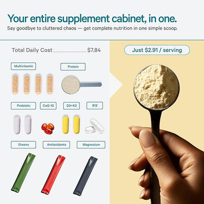 LyfeFuel All-in-One Essentials Nutrition Shake | Complete Meal Replacement Powder | 50+ Superfood Blend, 18g Plant- Based Protein - Vanilla, 24 Servings