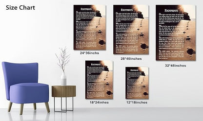 Footprints in the Sand Wall Art Decor, Footprints in the Sand Canvas Prints Wall Art, Inspirational Christian Poem Wall Poster Gift, Beach Picture Wall Art for Living Room Beach Office 32"Wx48"HInches