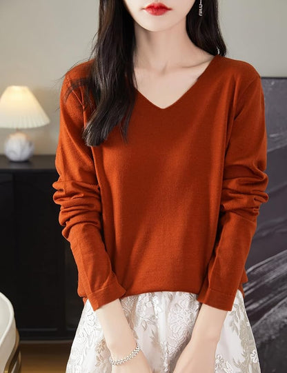 Chanyarn Women's 100% Merino Wool Base Layer Shirt Tops V Neck Long Sleeve Travel Hiking Tee T Shirt Pullover Sweater