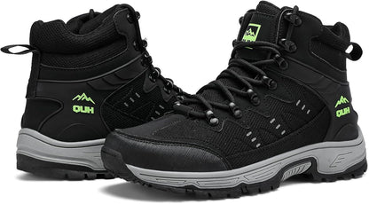 QUH Men's Outdoor Hiking Shoes Breathable Waterproof Non-Slip Mid-Cut Sports Shoes for Fitness, Outdoor Camping, Walking