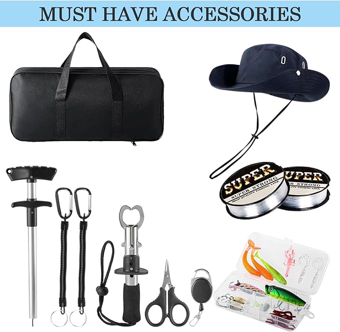 Fishing Pole Combo, 6.9ft Telescopic Rods Set, Collapsible Fishing Rods 2PCS Spinning Reel Set with Carrier Bag Freshwater Fishing Rod and Reel Combos Kits