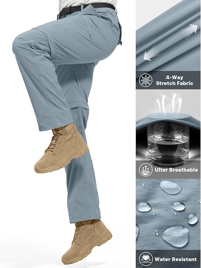FREE SOLDIER Men's Outdoor Convertible Hiking Pants with Belt Lightweight Quick Dry Tactical Cargo Pants Nylon Spandex