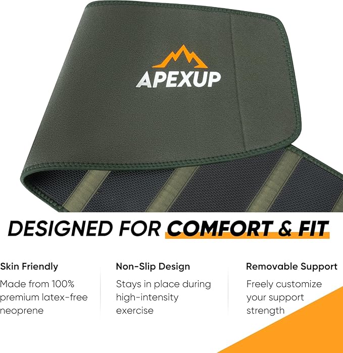 APEXUP Sweat Waist Trainer for Women and Men, Neoprene Waist Trimmer Belt Slimming Sweat Band with Removable Lumbar Support
