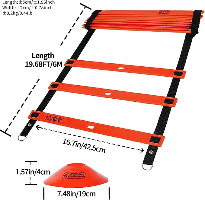 POWER GUIDANCE Agility Ladder (20 Feet) with Cones for Speed Agility Training & Quick Footwork Exercise - Soccer & Football Training Equipment for Adults, Youth & Kids