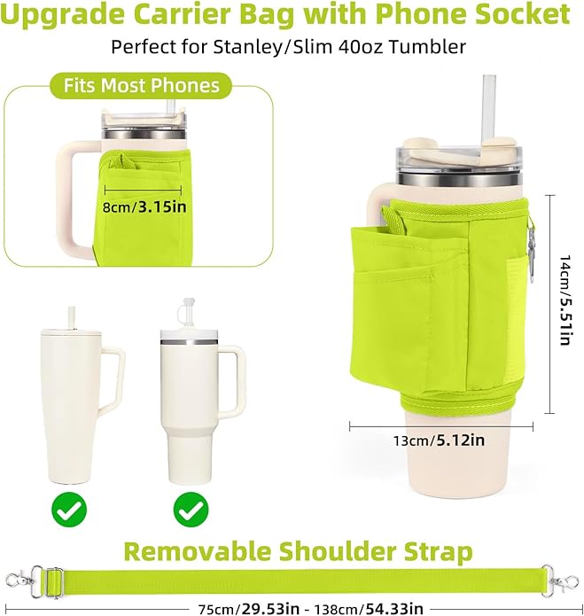All Day Quencher Carry All for Stanley 40/30 oz Tumbler, Crossbody Bag with Phone Holder & Strap, Water Bottle Carrier Bag