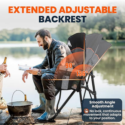 Overmont Back Support Camping Chair for Adults - Oversized with Adjustable High Backrest - Heavy Duty Folding Chair Supports 450 LBS - Cup Holder & Side Pocket – Perfect for Outdoor, Lawn, Beach Use