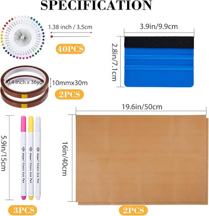 18Pcs Sublimation Accessories, Tshirt Ruler Guide Vinyl Alignment Tool, Heat Press Accessories, Teflon Sheet Non Stick 16x20, Heat Resistant Tape 0.4" x108ft, PVC T Shirt Rulers to Center Designs