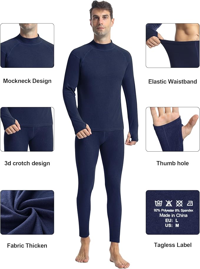 Runhit Mens Thermal Underwear Set：Fleece Lined Long Johns for Men Thermal Shirts and Pants Base Layer Cold Weather Thermals
