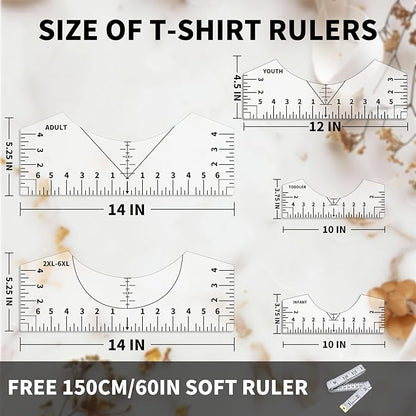 Tshirt Ruler Guide for Vinyl Alignment, T Shirt Rulers to Center Designs, PVC Measurement Template, Craft Sewing Supplies Accessories Tools for Cricut Heat Press & Cameo & HTV Transfer Vinyl
