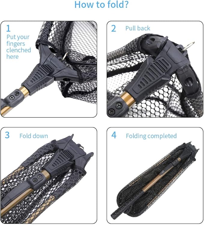 YVLEEN Folding Fishing Net - Foldable Fish Landing Net Robust Aluminum Telescopic Pole Handle and Nylon Mesh 16inch Hoop Size