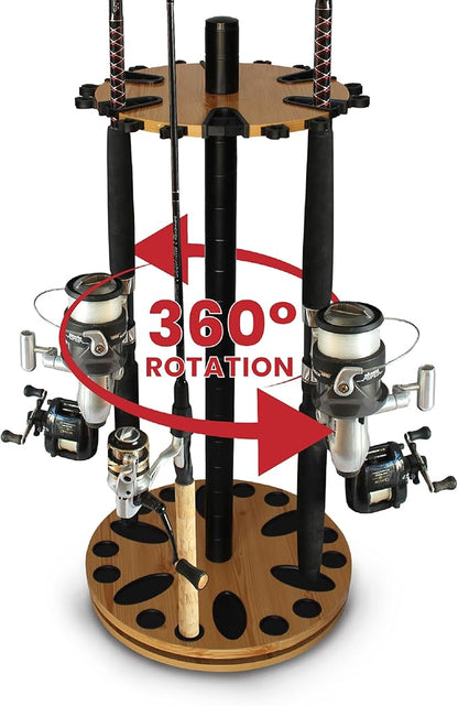 Rush Creek Creations Fishing Rod Holder - 360 Spinning Rack for Garage Organization and Storage, Pole Holder for Reels, Gear, Accessories, Tackle Box