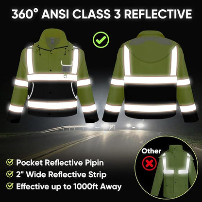TICONN Reflective Rain Jacket Safety Jacket, Waterproof Hi Vis Rain Coat, Class III High Visibility Coat (Yellow&Black, S)