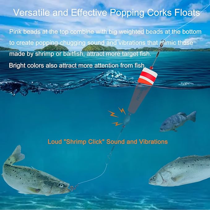 Popping Corks Floats for Saltwater Fishing Bobber, 4PCS Weighted Bobbers Inshore Fishing Popping Cork Float Rig Rattle Popper for Redfish Speckled Trout Sheepshead Flounder Fishing Tackle