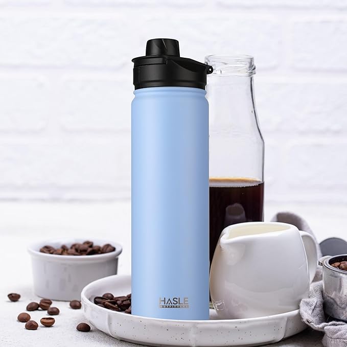 HASLE OUTFITTERS Insulated Water Bottle 22 oz Double Wall Stainless Steel Water Bottle Wide Mouth with Straw Lid & Spout Lid Keeps Cold or Hot(Blue,4)