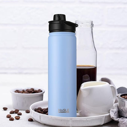HASLE OUTFITTERS Insulated Water Bottle 22 oz Double Wall Stainless Steel Water Bottle Wide Mouth with Straw Lid & Spout Lid Keeps Cold or Hot(Blue,4)