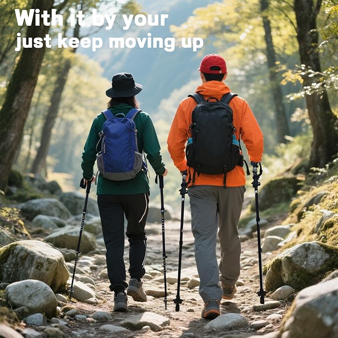 Hiking Poles 2 Pack - Lightweight Carbon Fiber Trekking Poles, Adjustable & Foldable for Snowshoeing & Backpacking, EVA Sweat-Absorbent Non-Slip Grips, Portable Hiking Gear for Outdoor Treks