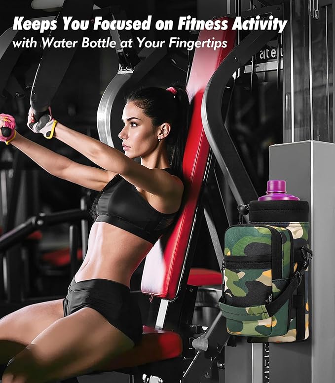 Nuovoware Water Bottle Carrier Bag,25oz/40oz/64oz Bottle Pouch Holder,Adjustable Shoulder Hand Strap 2 Pocket Sling Neoprene Sleeve Sports Accessories for Hiking Travelling Camping