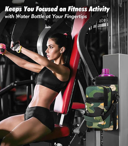 Nuovoware Water Bottle Carrier Bag,25oz/40oz/64oz Bottle Pouch Holder,Adjustable Shoulder Hand Strap 2 Pocket Sling Neoprene Sleeve Sports Accessories for Hiking Travelling Camping