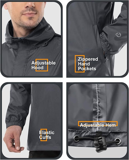 Outdoor Ventures Men's Rain Jacket Waterproof Lightweight Packable Rain Pullover for Hiking Golf Running