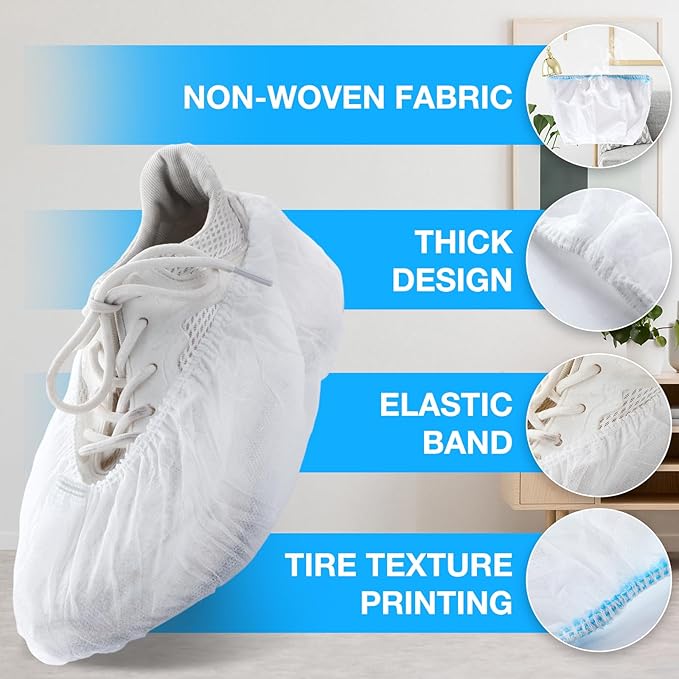 600 Packs Disposable Boot Shoe Covers Non Slip Thick Extra Booties for Shoes Covers Durable for Men Women (White)