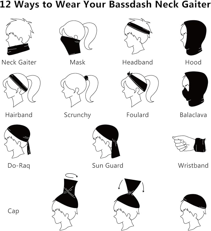 BASSDASH UPF 50+ UV Sun Protection Neck Gaiter Fishing Mask Hunting Kayaking Hiking Cycling Ski Sports