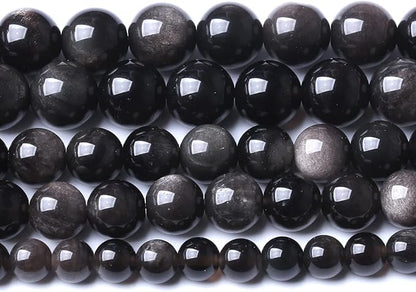 8MM 46PCS Natural Stone Silver Obsidian Loose Beads for Jewelry Making DIY Bracelet