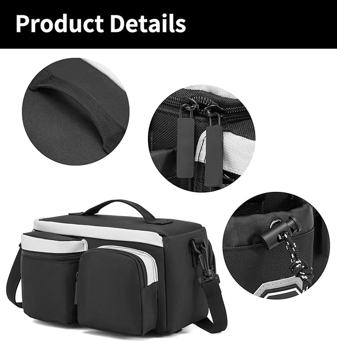 Bike Rear Rack Bag Waterproof Ebike Mountain Bicycle Saddle Bag 12L Cycling Pannier Trunk with Reflector & Shoulder Strap for Commuter Travel Outdoor