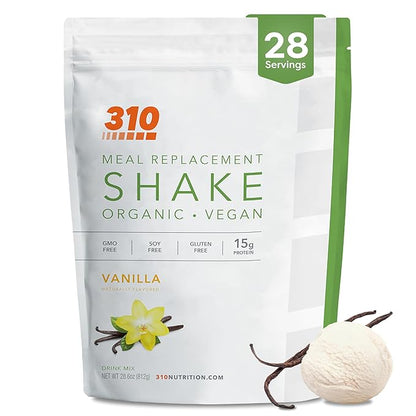 310 Nutrition Organic All-In-One Meal Replacement Shake Powder - Plant-Based Protein Smoothie Blend w/Fiber, Probiotics & Adaptogens - Low Carb, Vegan, Keto & Paleo - Vanilla - 28 Servings