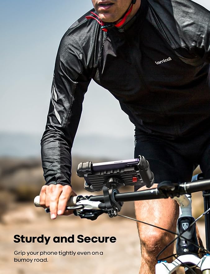 Lamicall Bike Phone Holder, Motorcycle Phone Mount - Motorcycle Handlebar Cell Phone Clamp, Scooter Phone Clip for iPhone 14 Plus/Pro Max, 13 Pro Max, S9, S10 and More 4.7" - 6.8" Smartphones, Blue